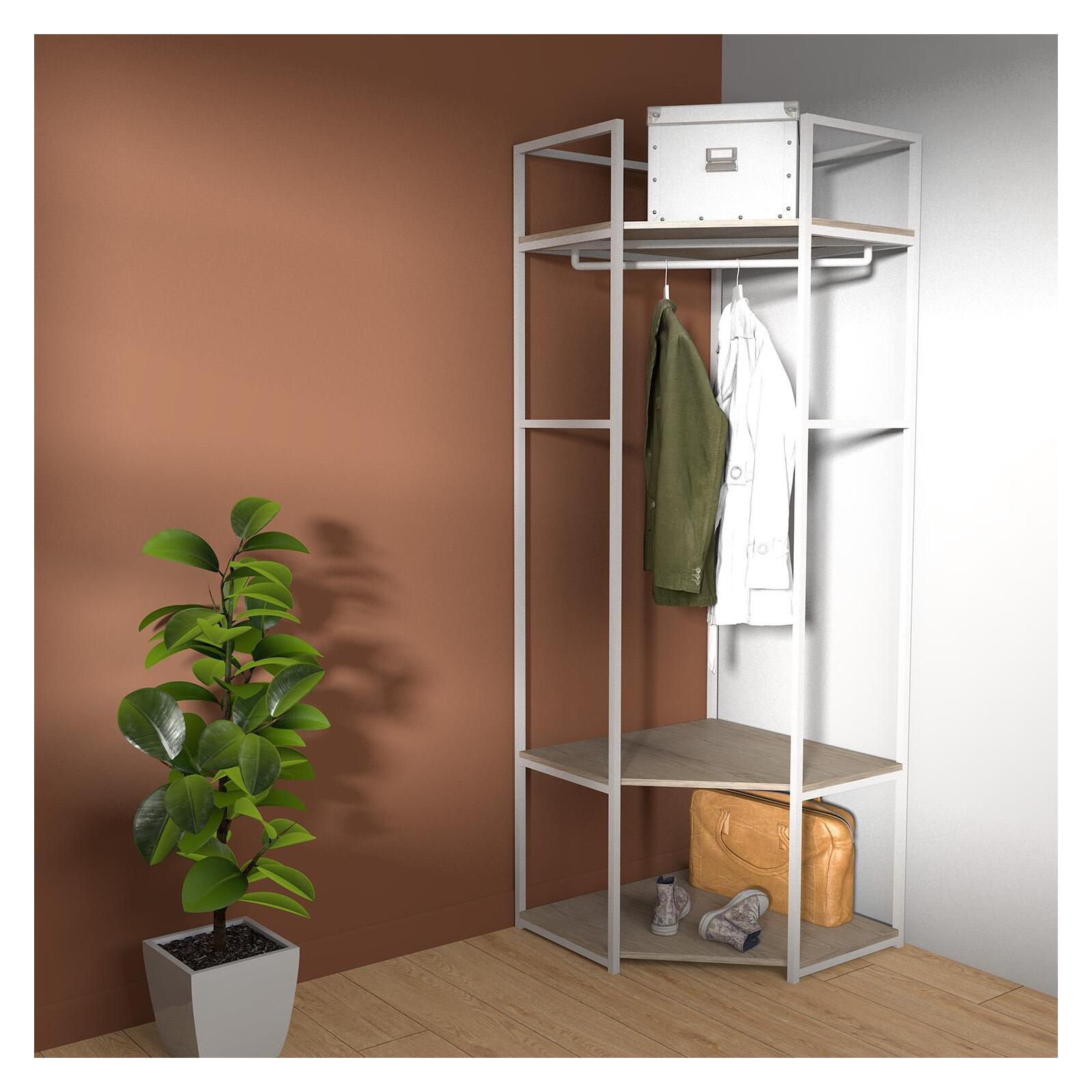 Portant d'angle bois et métal Blanc L70 x H200cm