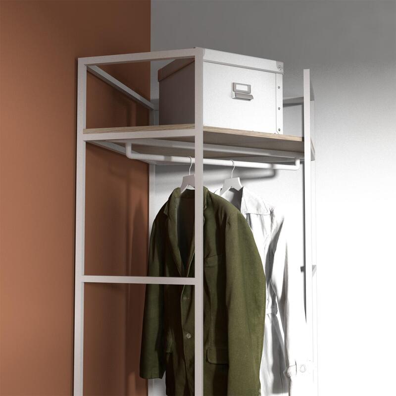 Portant d'angle bois et métal Blanc L70 x H200cm