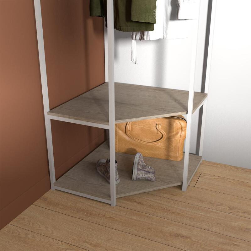 Portant d'angle bois et métal Blanc L70 x H200cm