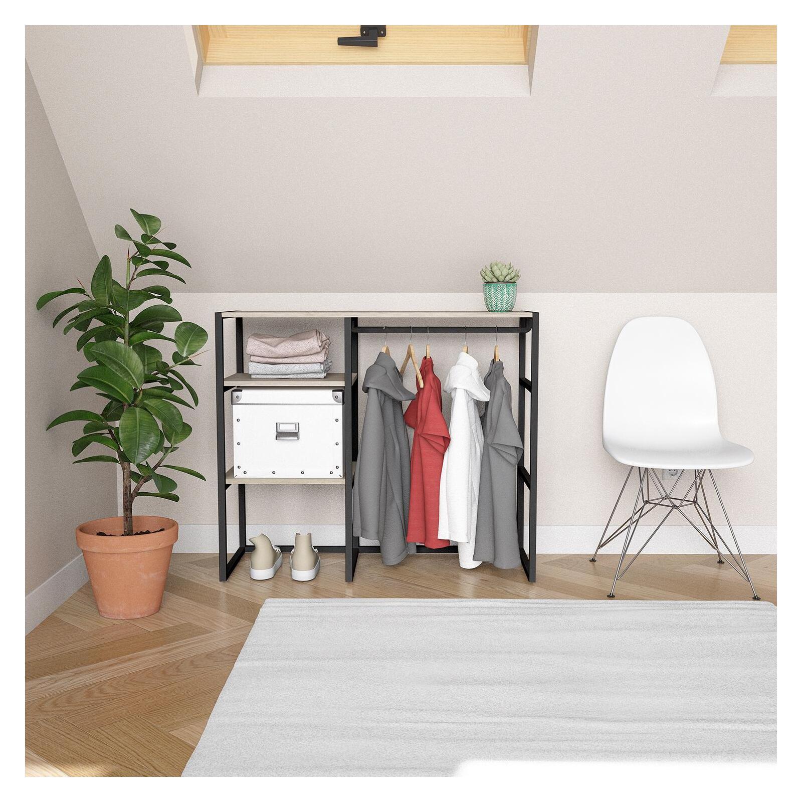 Portant vêtements sous combles penderie et étagères noir L100 x H85 cm