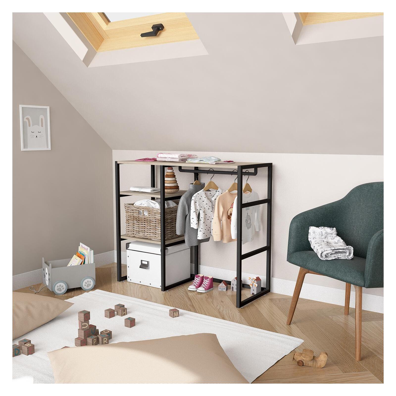 Portant vêtements sous combles penderie et étagères noir L100 x H85 cm