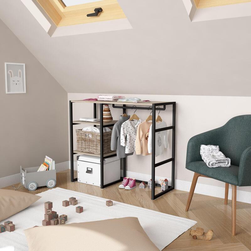 Portant vêtements sous combles penderie et étagères noir L100 x H85 cm