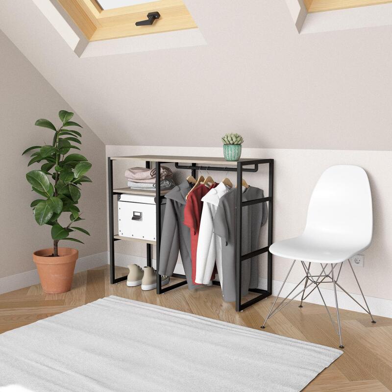 Portant vêtements sous combles penderie et étagères noir L100 x H85 cm