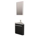 Ensemble lave-mains angle noir + vasque + robinet + armoire toilette d'angle