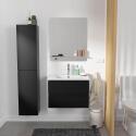 Ensemble meuble simple vasque noir carbone  60cm + vasque + miroir + colonne