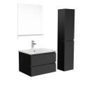 Ensemble meuble simple vasque noir carbone 60cm + vasque + miroir + colonne