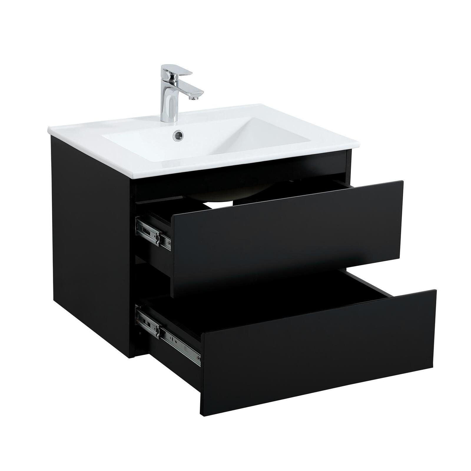 Ensemble meuble simple vasque noir carbone  60cm + vasque + miroir + colonne
