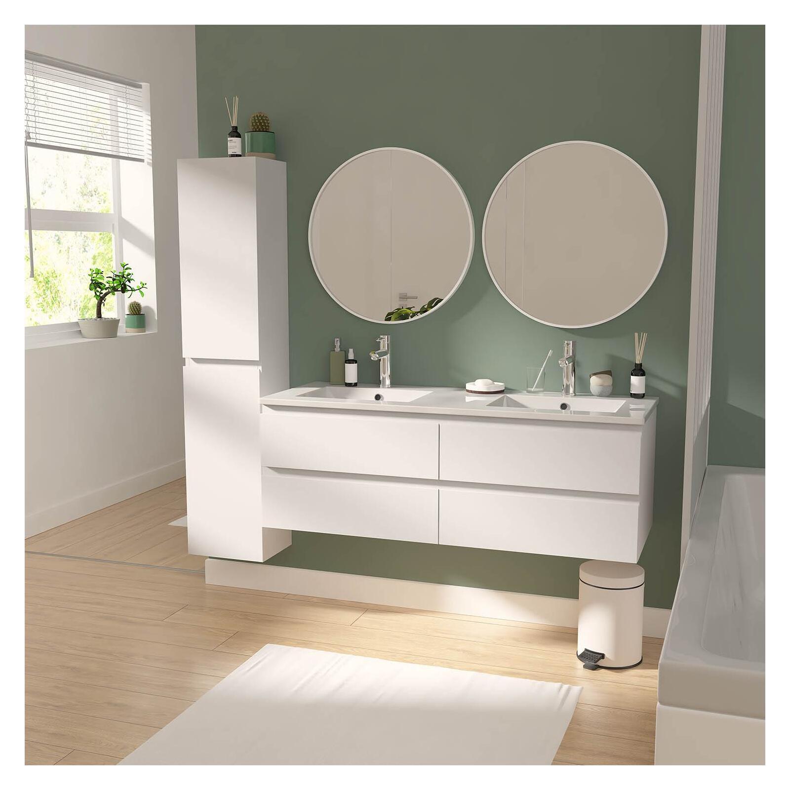 Ensemble meuble double vasque blanc  120cm  + vasque + colonne