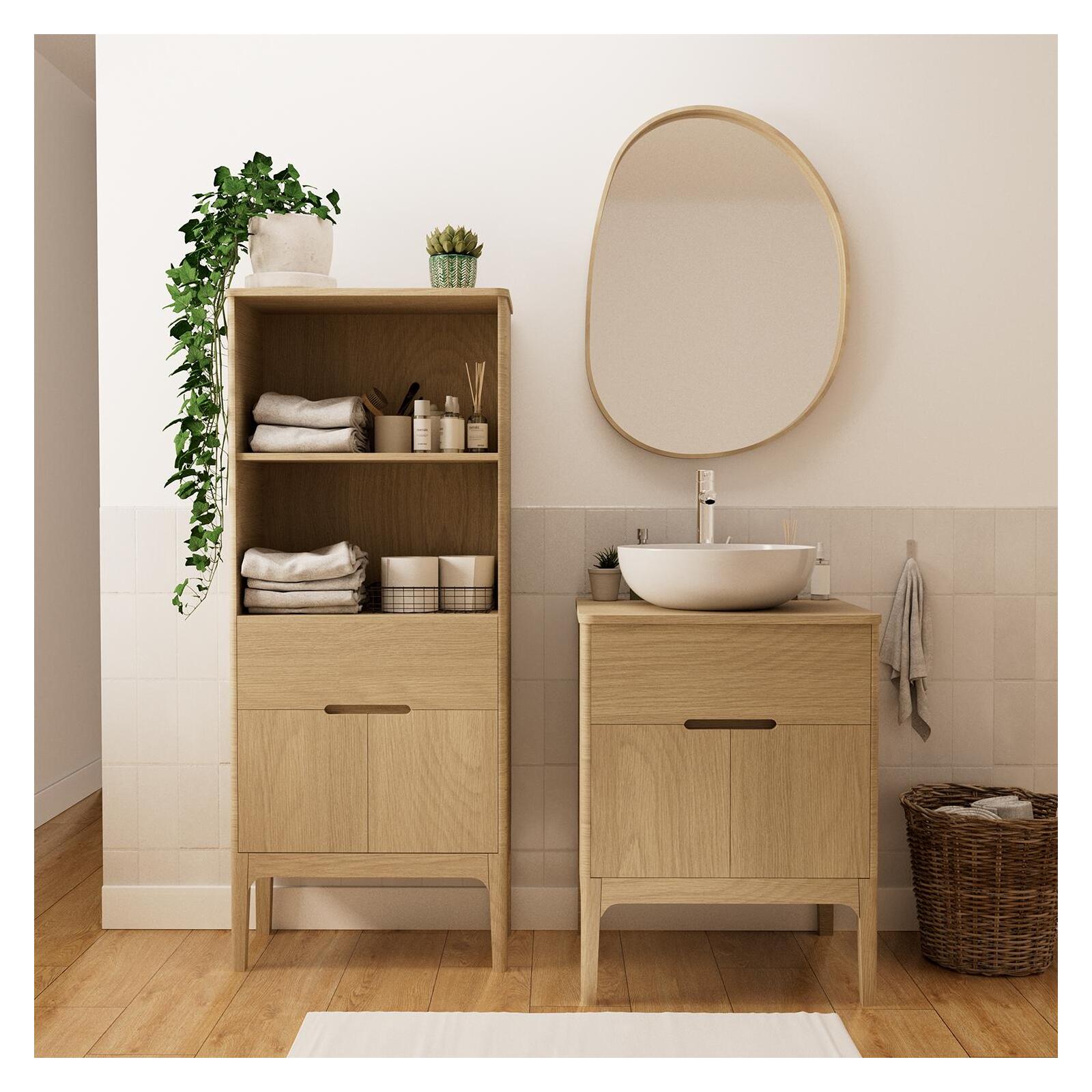 Meuble simple vasque 60 cm en chêne naturel Meuble simple vasque 60 cm en chêne naturel