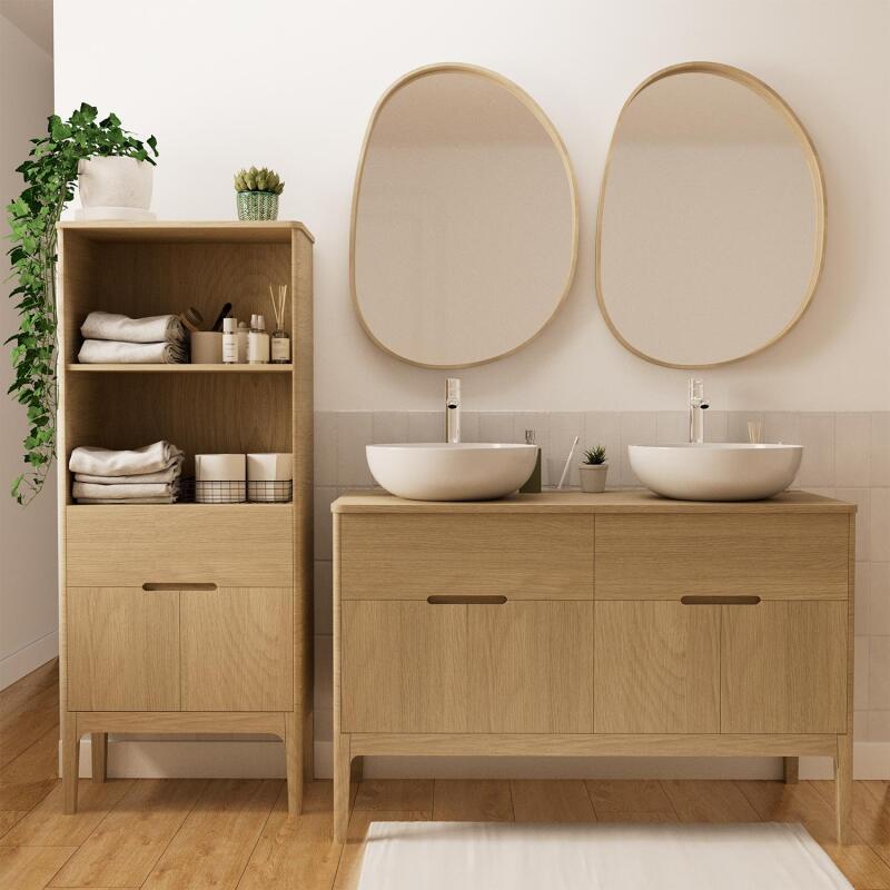 Meuble double vasque 120 cm en chêne naturel