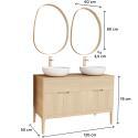 Ensemble meuble double vasque 120 cm chêne naturel + 2 vasques + 2 robinets + 2 miroirs