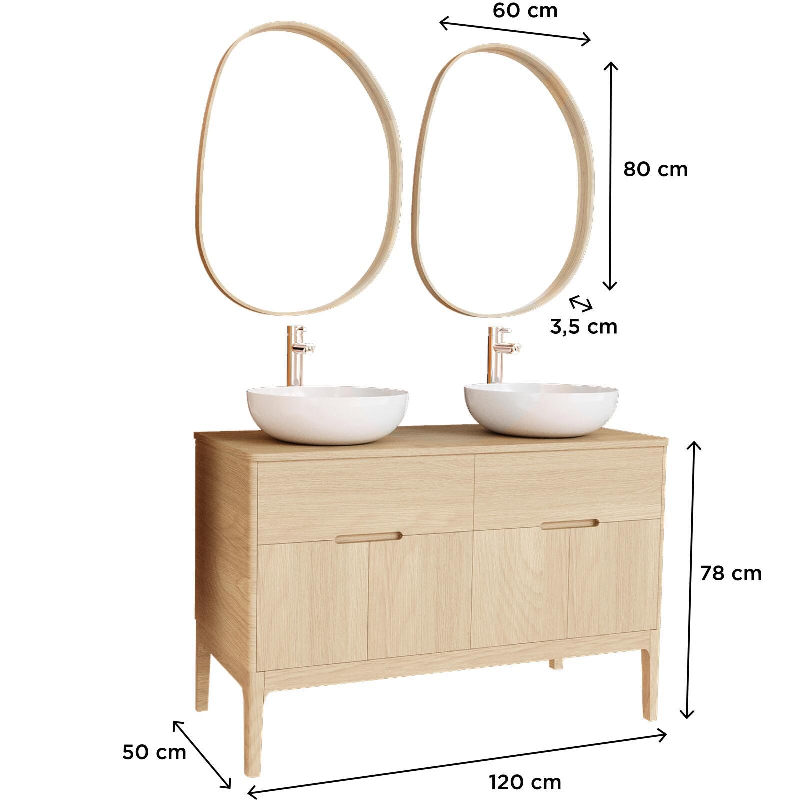 Ensemble meuble double vasque 120 cm chêne naturel + 2 vasques + 2 robinets + 2 miroirs Ensemble meuble double vasque 120 cm chêne naturel + 2 vasques + 2 robinets + 2 miroirs