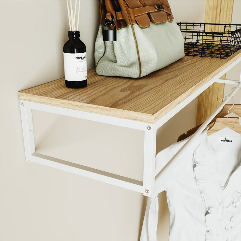 Penderie étagère murale bois et métal blanc L90cm