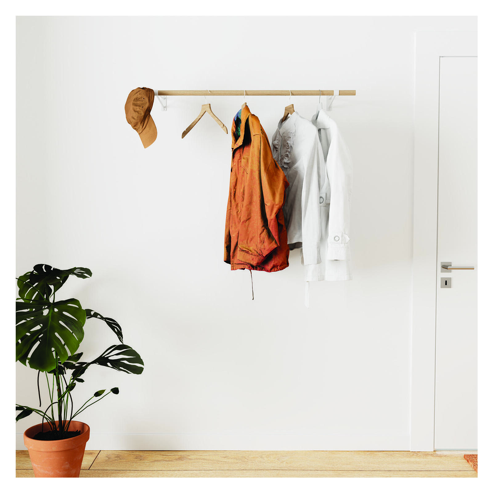 Penderie murale bois et métal blanc L100 cm Penderie murale bois et métal blanc L100 cm
