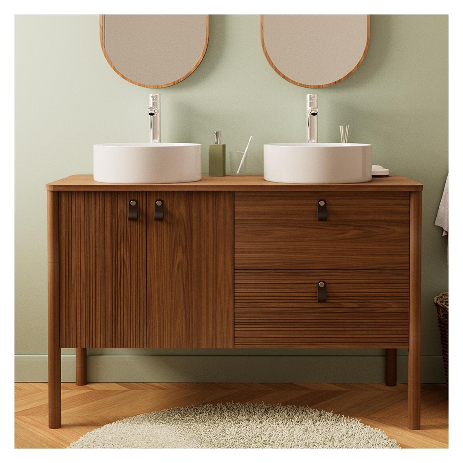 Ensemble meuble double vasque 120 cm noyer + 2 vasques Ensemble meuble double vasque 120 cm noyer + 2 vasques