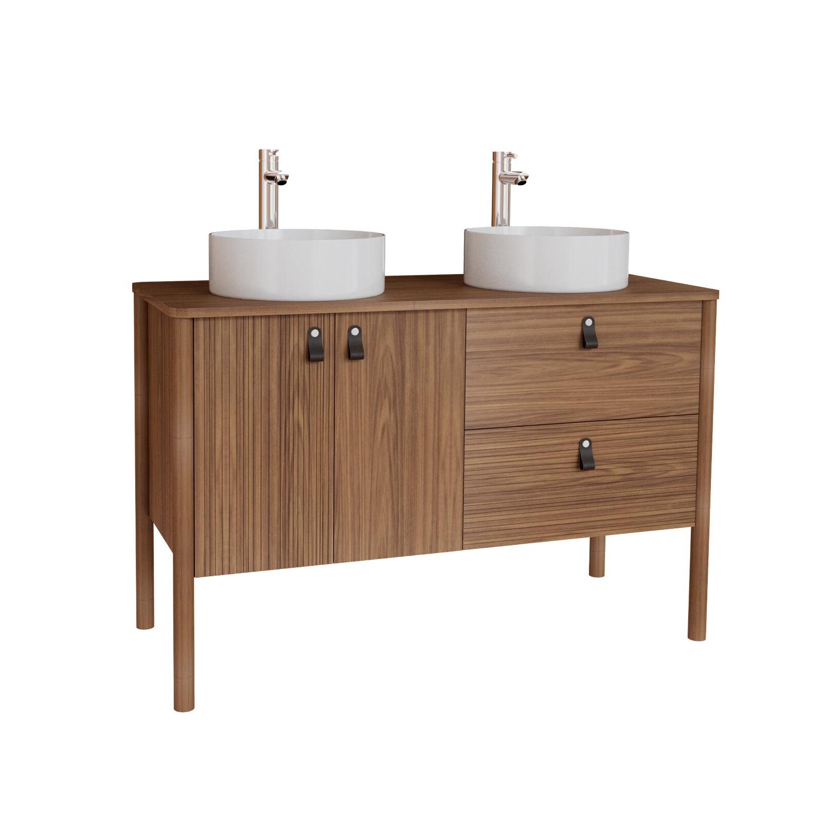 Ensemble meuble double vasque 120 cm noyer + 2 vasques Ensemble meuble double vasque 120 cm noyer + 2 vasques