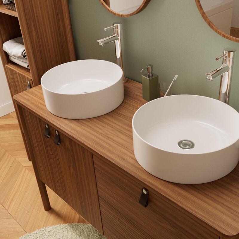 Ensemble meuble double vasque 120 cm noyer + 2 vasques