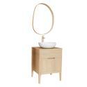 Ensemble meuble simple vasque 60 cm chêne naturel + vasque + robinet + miroir