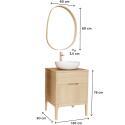 Ensemble meuble simple vasque 60 cm chêne naturel + vasque + robinet + miroir
