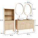 Ensemble meuble double vasque 120 cm chêne naturel + 2 vasques + 2 robinets + 2 miroirs + colonne