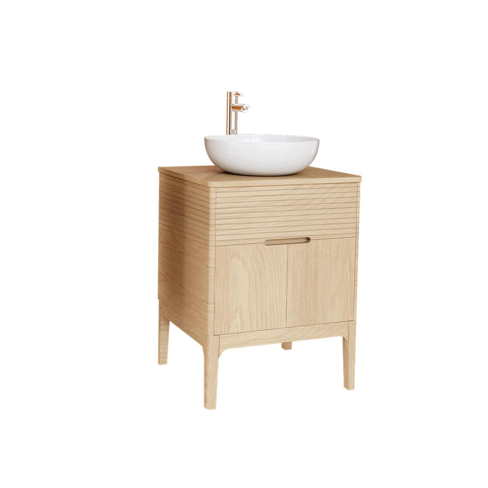 Ensemble meuble simple vasque 60 cm chêne naturel + vasque + robinet Ensemble meuble simple vasque 60 cm chêne naturel + vasque + robinet