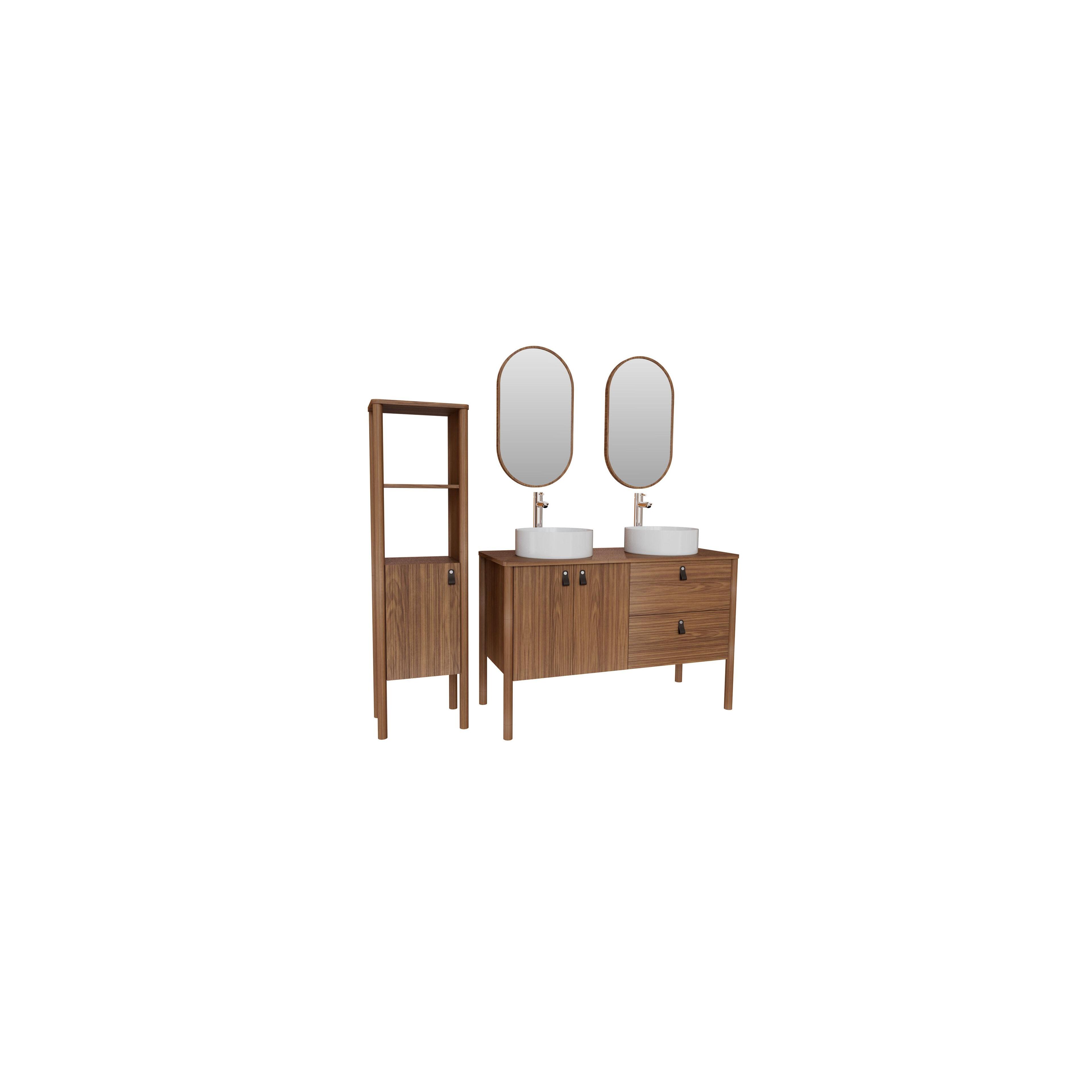 Meuble Lave-mains NOVA Décor Chêne Suspendu Avec Robinet Noir, Lave Main Wc Avec