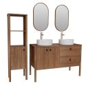 Ensemble meuble double vasque 120 cm noyer + vasque + robinet + miroir + colonne