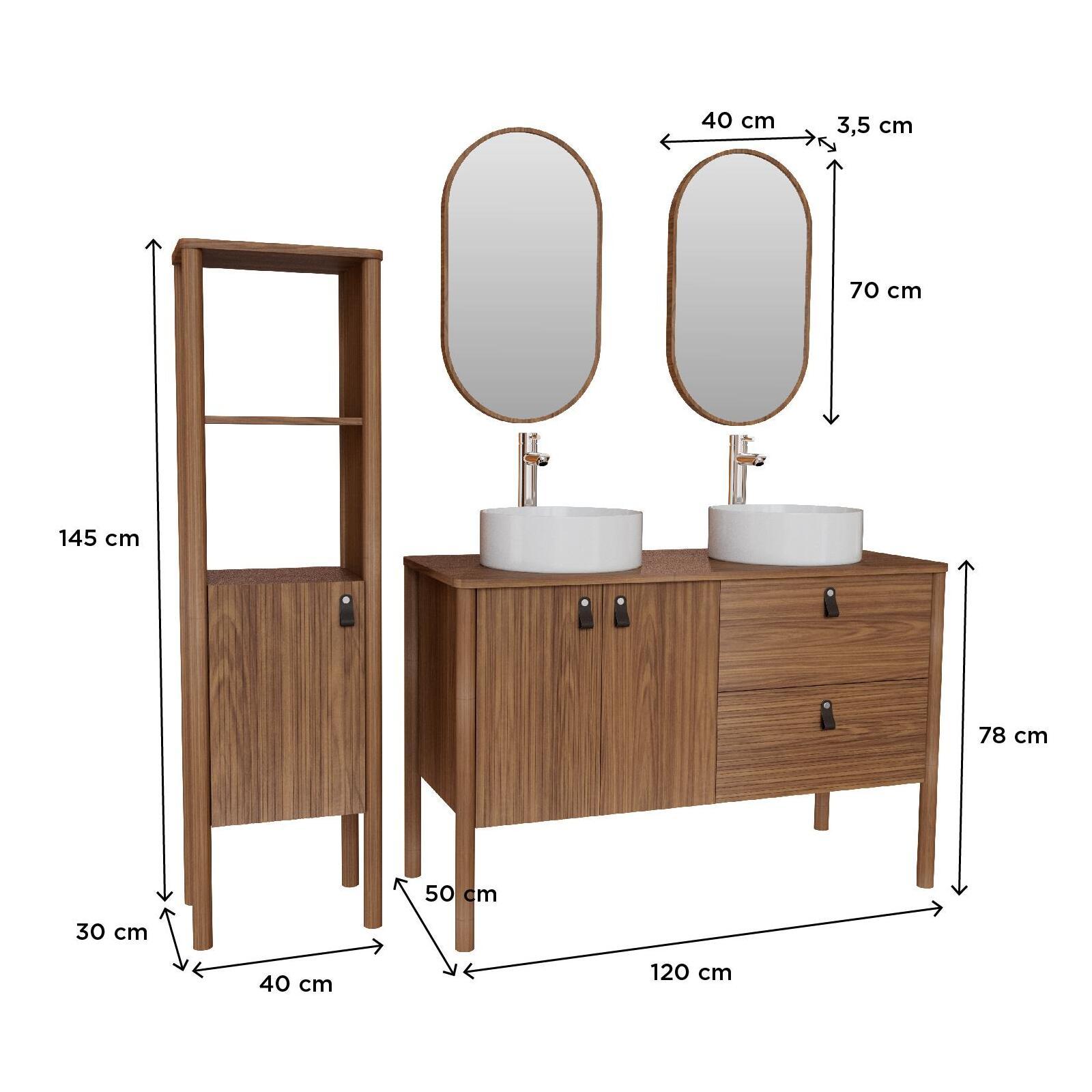 Ensemble meuble double vasque 120 cm noyer + vasque + robinet + miroir + colonne Ensemble meuble double vasque 120 cm noyer + vasque + robinet + miroir + colonne