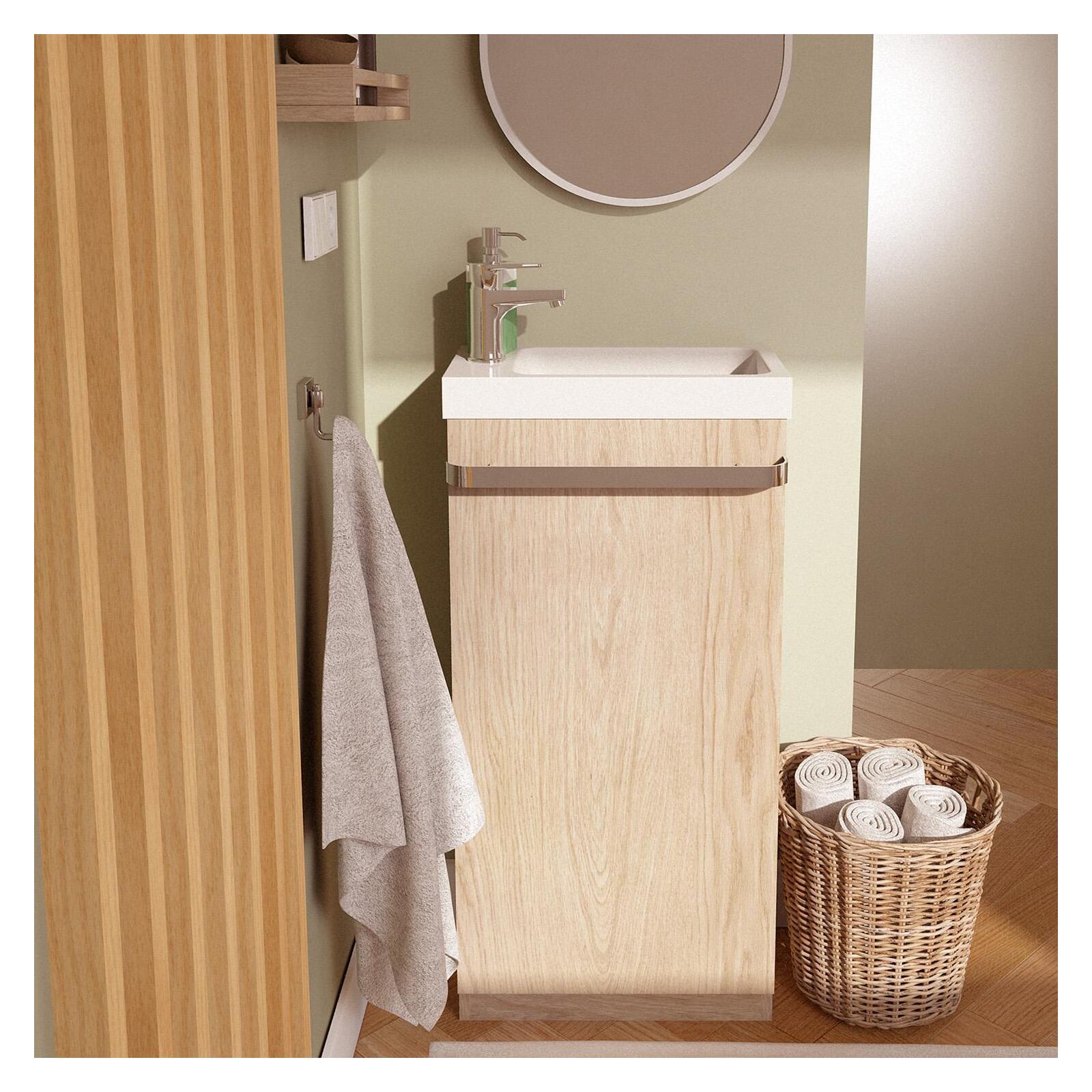 Ensemble lave-mains sur pieds décor chêne + robinet