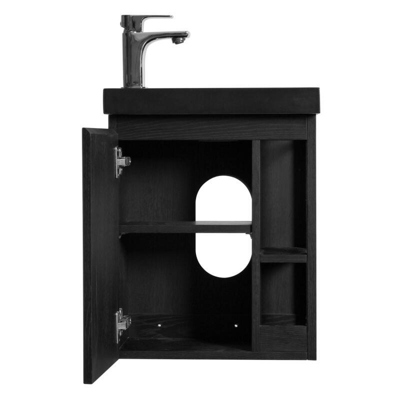 Meuble lave-mains chêne carbone vasque noire