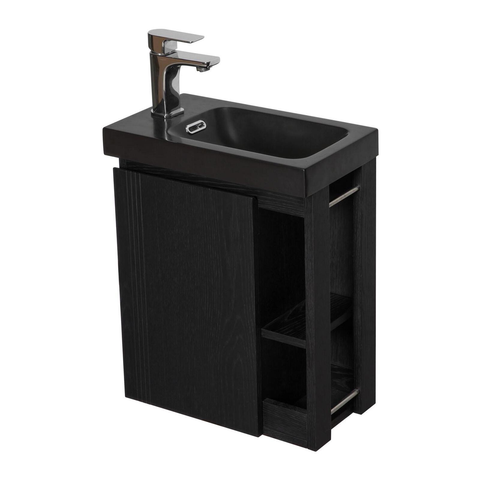 Meuble lave-mains chêne carbone vasque noire