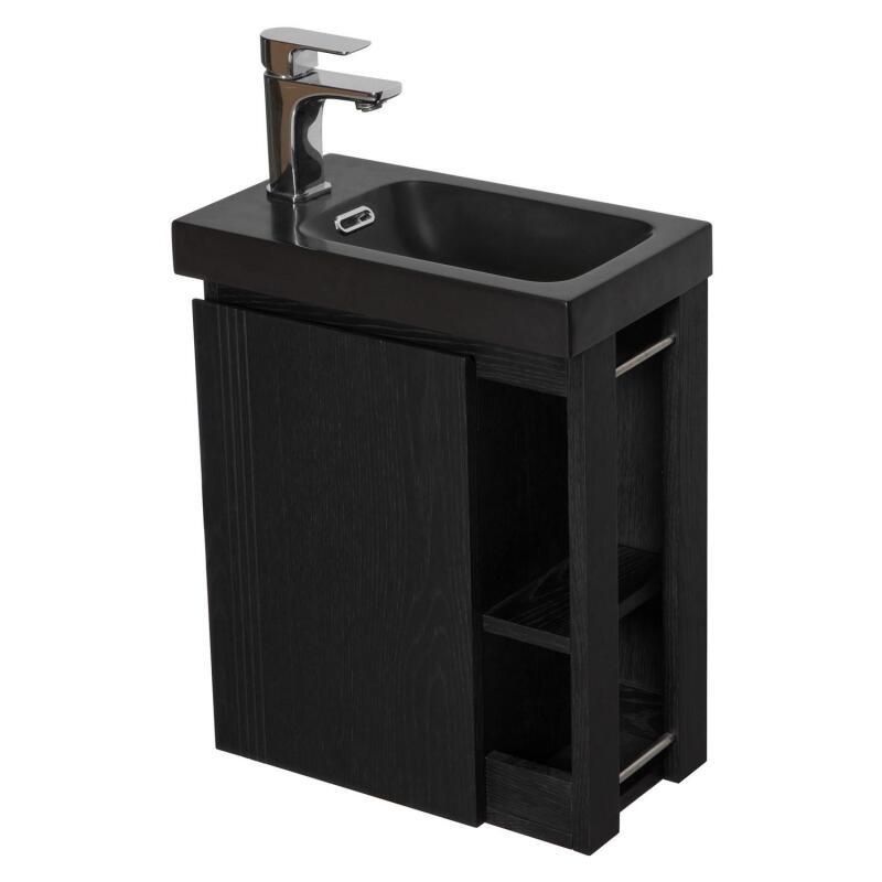 Meuble lave-mains chêne carbone vasque noire
