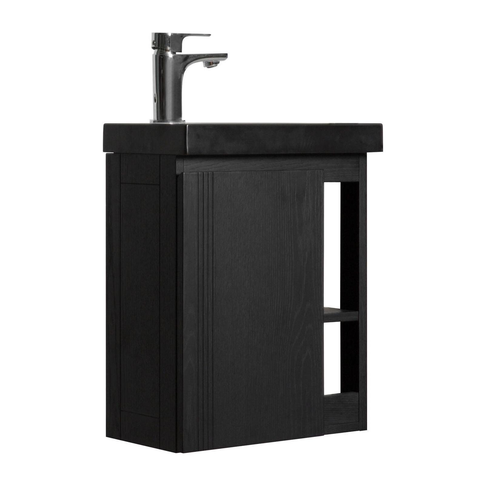 Ensemble meuble lave-mains chêne carbone vasque noire + robinet Ensemble meuble lave-mains chêne carbone vasque noire + robinet