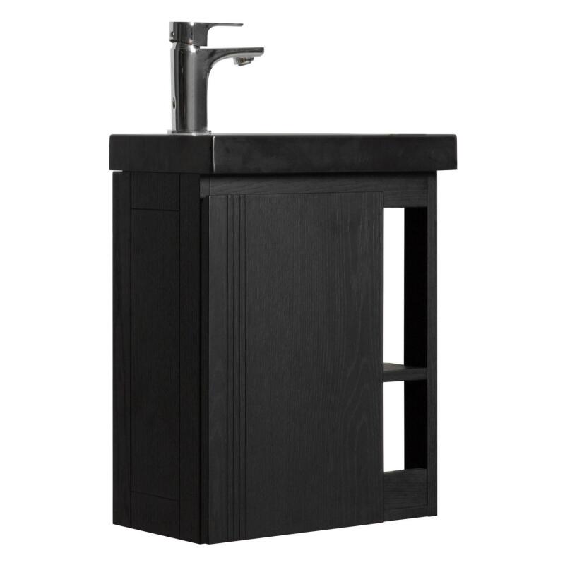 Ensemble meuble lave-mains chêne carbone vasque noire + robinet