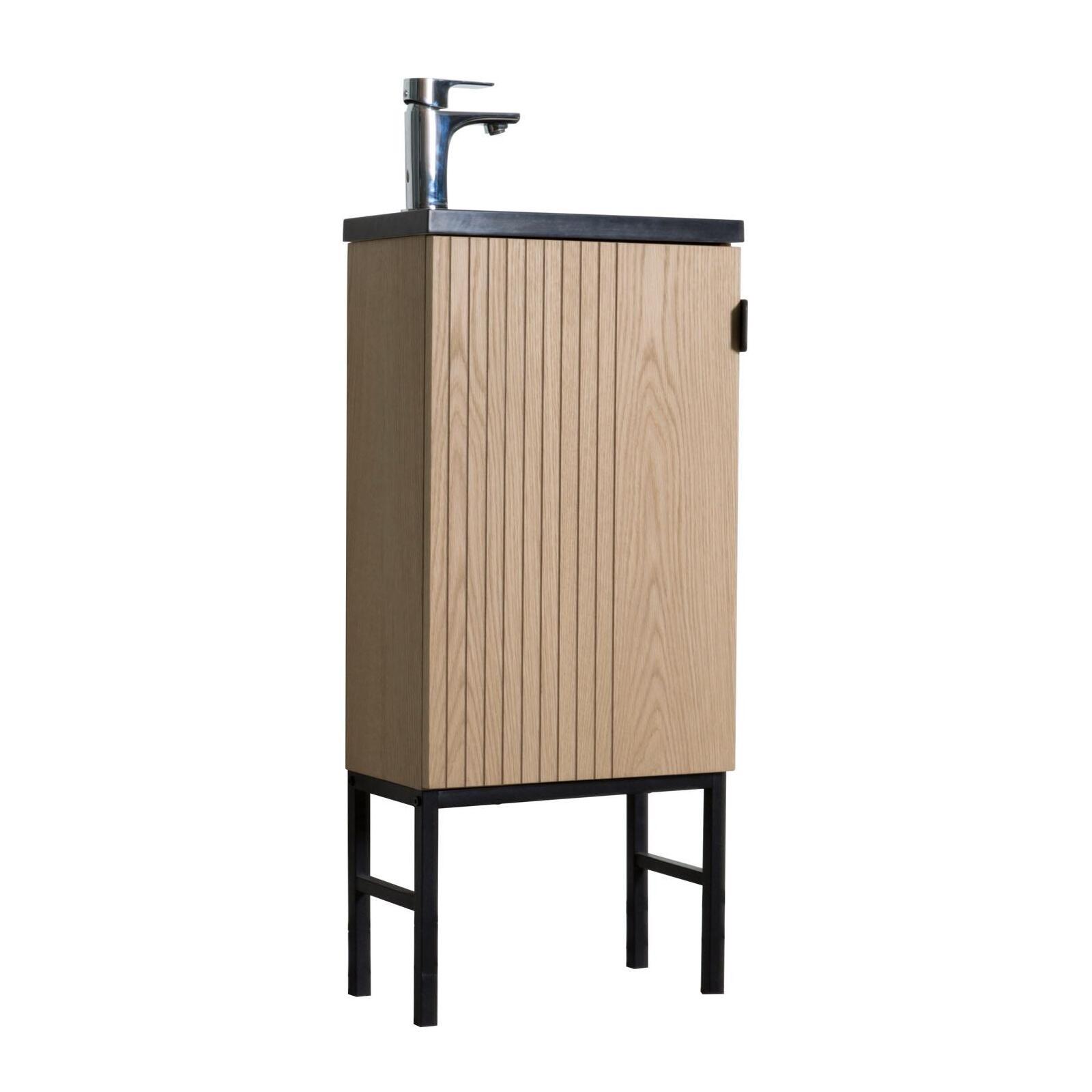 Ensemble meuble lave-mains sur pieds chêne + robinet