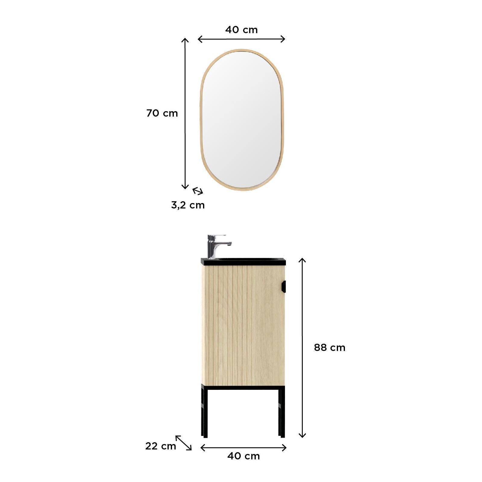 Ensemble meuble lave-mains sur pieds chêne carbone + miroir Ensemble meuble lave-mains sur pieds chêne carbone + miroir