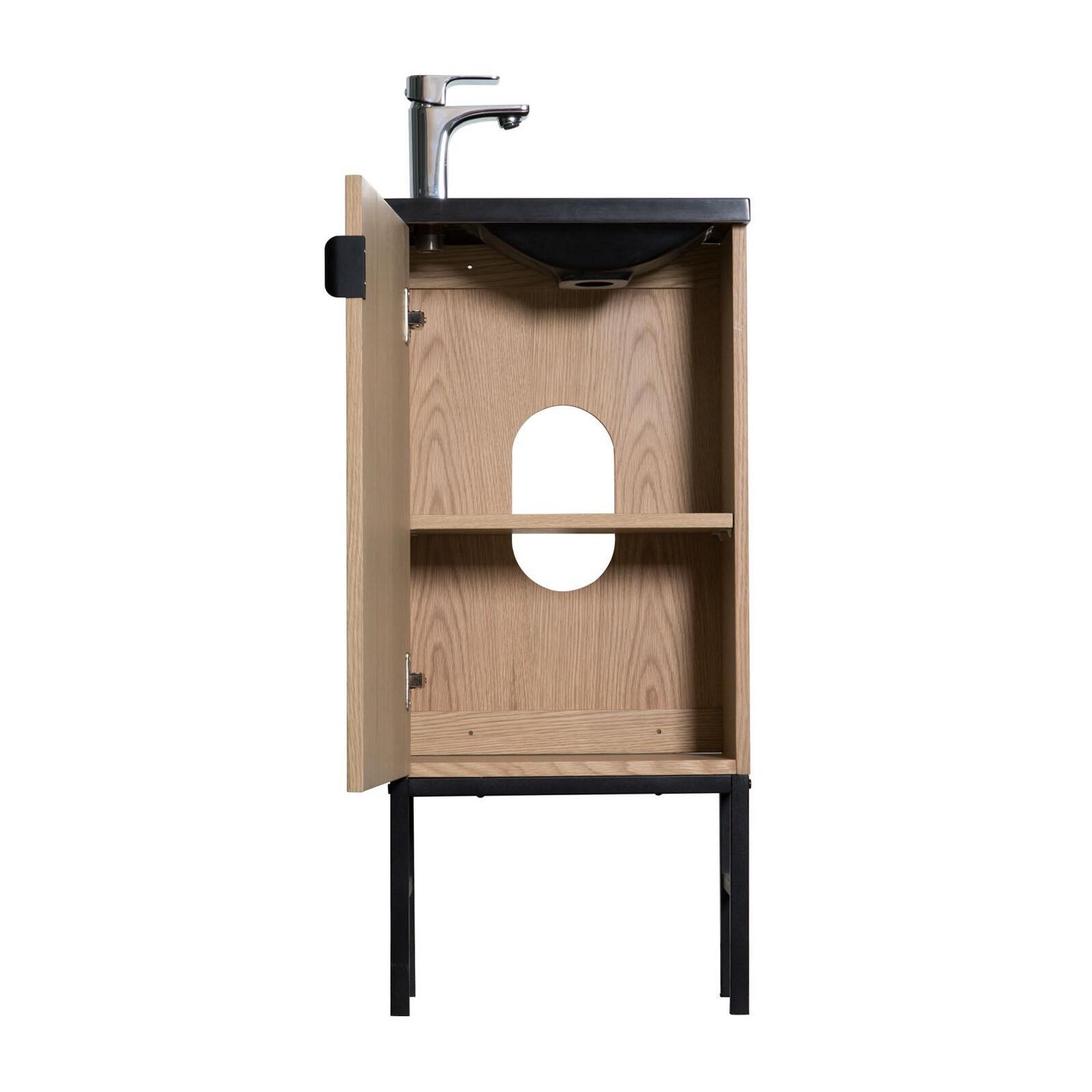 Ensemble meuble lave-mains sur pieds chêne carbone + robinet + miroir