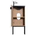 Meuble lave-mains décor chêne vasque noire sur pieds