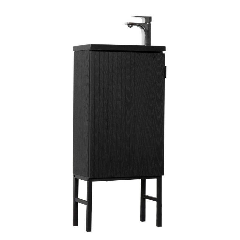 Ensemble meuble lave-mains chêne vasque noire + robinet