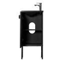Ensemble meuble lave-mains décor chêne vasque noire + miroir