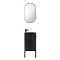 Ensemble meuble lave-mains chêne vasque noire + robinet + miroir