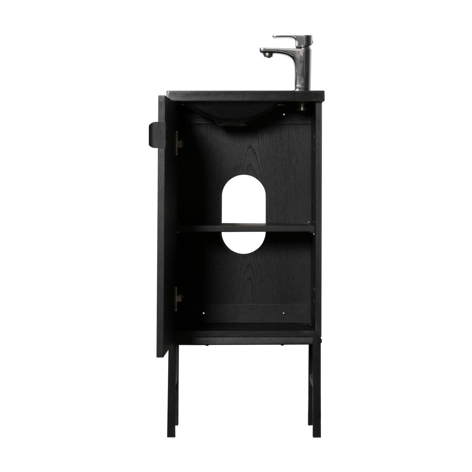 Ensemble meuble lave-mains chêne vasque noire + robinet + miroir Ensemble meuble lave-mains chêne vasque noire + robinet + miroir