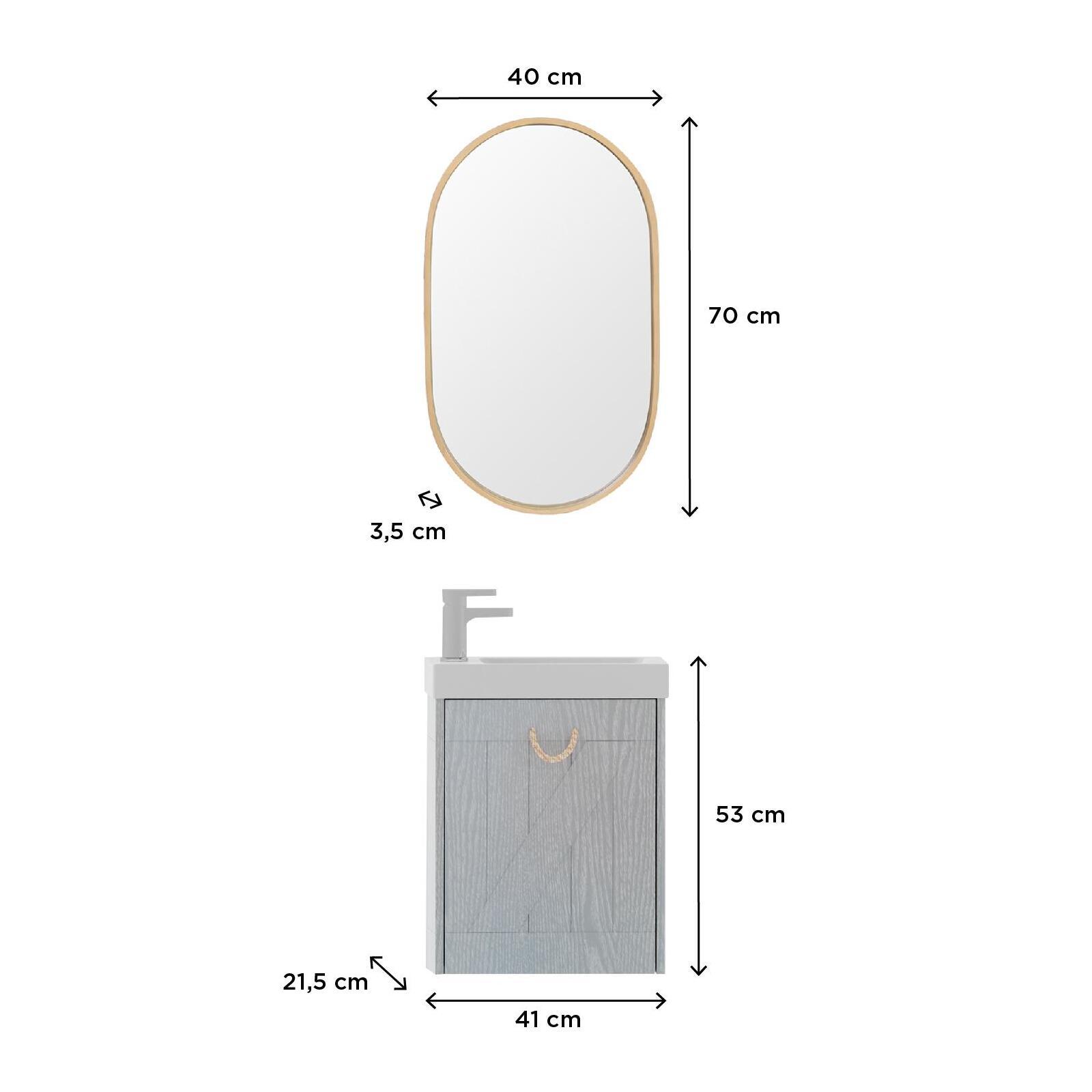 Meuble lave-mains gris bord de mer + miroir