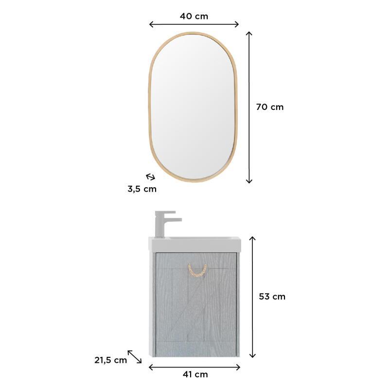 Meuble lave-mains gris bord de mer + miroir