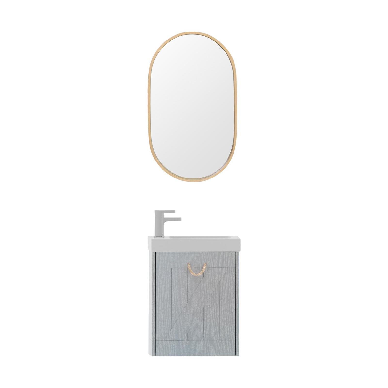 Meuble lave-mains gris bord de mer + robinet + miroir