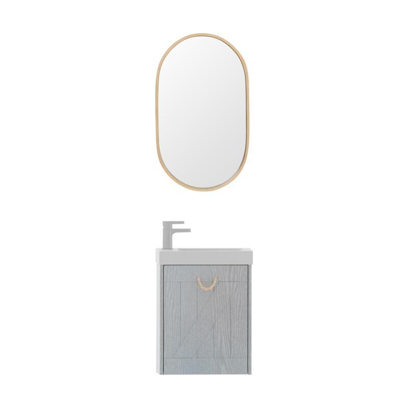 Meuble lave-mains gris bord de mer + robinet + miroir