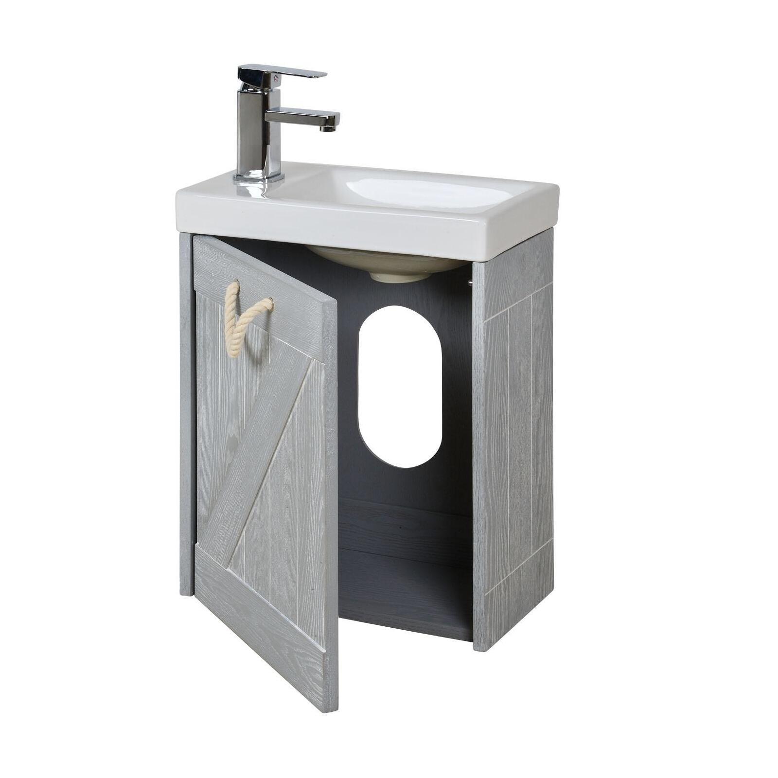 Meuble lave-mains gris bord de mer