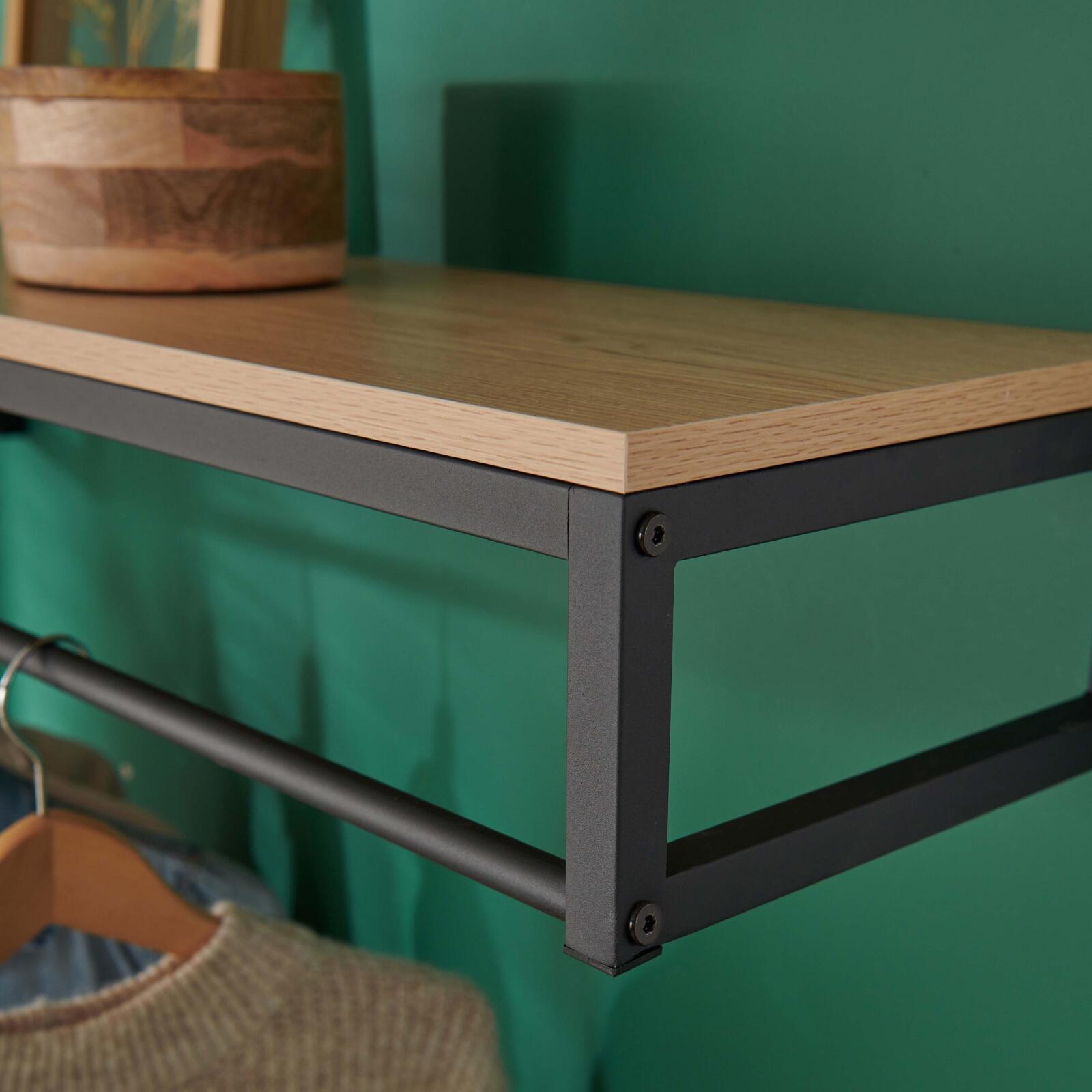Penderie étagère murale bois et métal noir L90 cm GRIF Penderie étagère murale bois et métal noir L90 cm GRIF