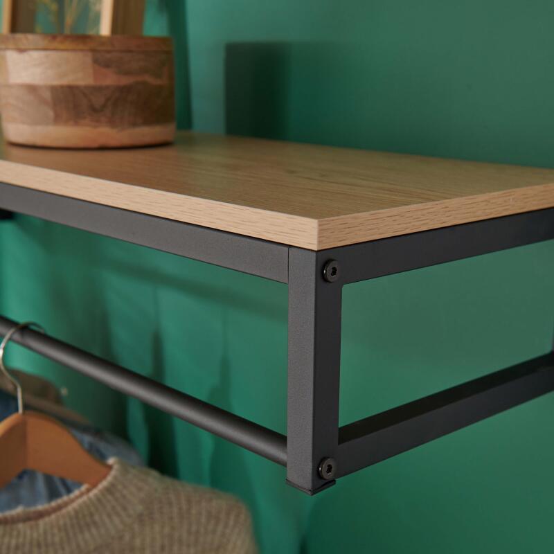Penderie étagère murale bois et métal noir L90 cm GRIF