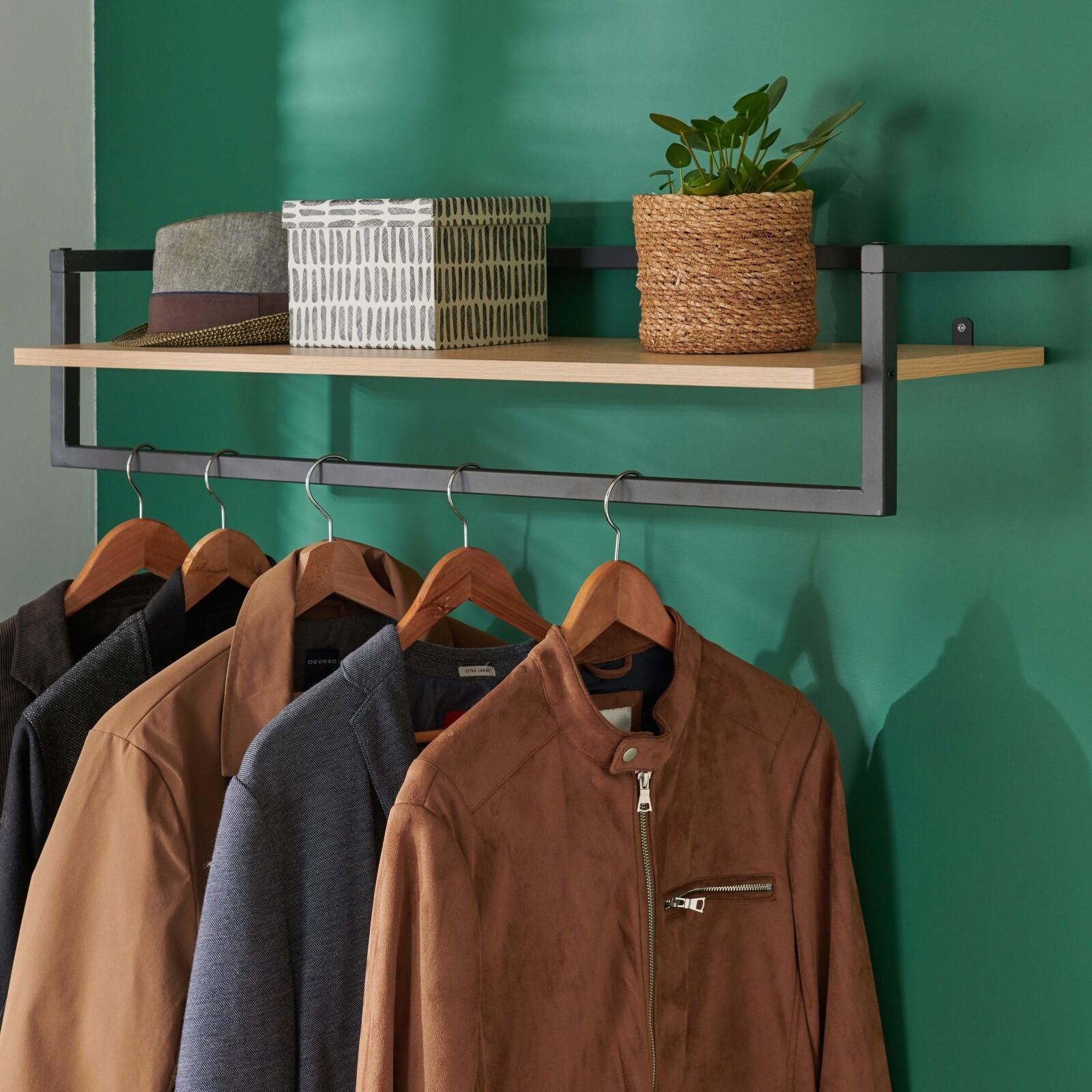 Penderie étagère murale bois et métal noir L90 cm ETAN